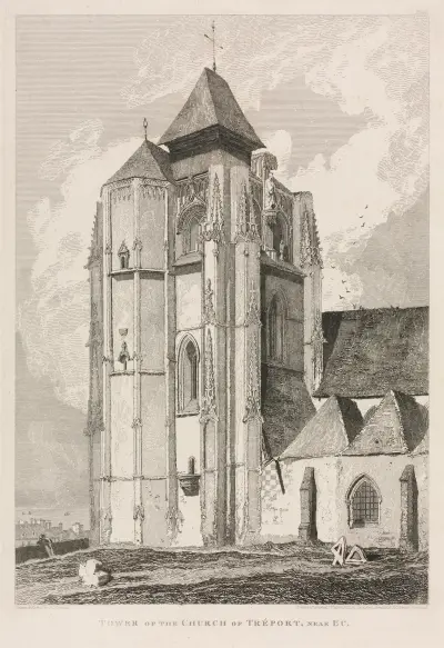 Kyrktornet i Tréport, nära Eu av John Sell Cotman