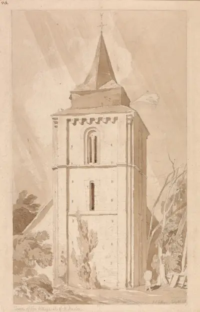 Byns kyrktorn i Saint-Maclou, Normandie av John Sell Cotman