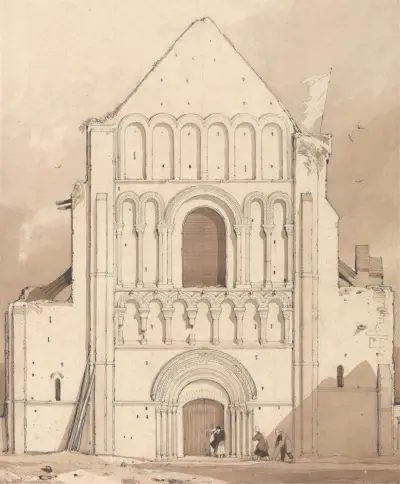 Västfasaden av kyrkan i Ouistreham, nära Caen, Normandie av John Sell Cotman
