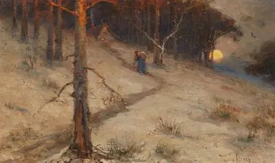 Abendliche Landschaft mit Kräutersammlerin av Julius Sergius Klever