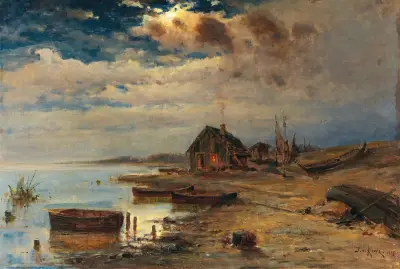 Scene at dusk on the Baltic coast av Julius Sergius Klever