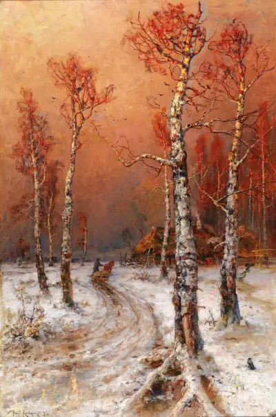 Winterstimmung Mit Saatkrähen av Julius Sergius Klever