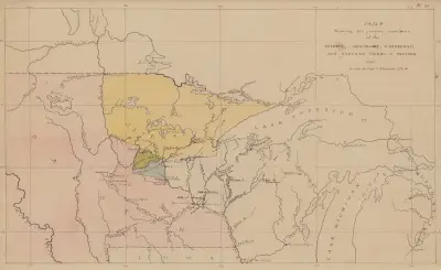 Map Showing the Present Boundaries of the Ojibwa, Menomonee, Winnebago, and Dakotah Tribes of Indians 1851 av Seth Eastman