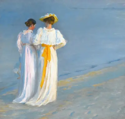 Anna Ancher And Marie Krøyer On The Beach At Skagen av Peder Severin Krøyer