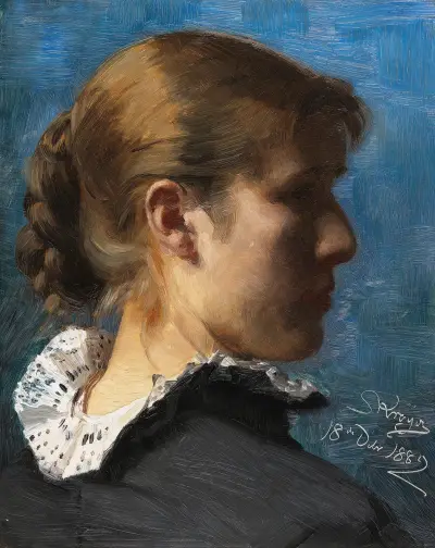 Portrait of a young woman in profile av Peder Severin Krøyer
