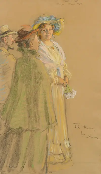 Postmaster Schrøder, Anna Ancher and Henny Brodersen av Peder Severin Krøyer
