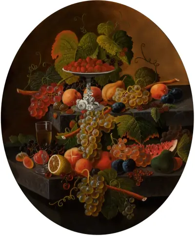Stillleben mit Früchten, Weinglas und Kompott von Severin Roesen