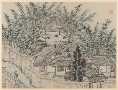 Bamboo Pavilion, Tiger Hill, from Twelve Views of Tiger Hill, Suzhou av Shen Zhou