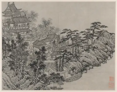Cloud-Climbing Pavilion, from Twelve Views of Tiger Hill, Suzhou av Shen Zhou