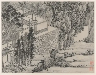 The Enlightened Stone Retreat av Shen Zhou