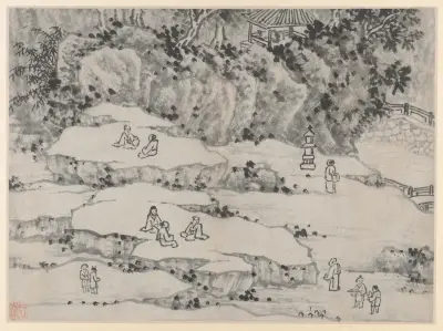 The Nodding Stone Terrace, Tiger Hill, and the Thousand-Man Seat, from Twelve Views of Tiger Hill, Suzhou av Shen Zhou