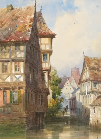 Figurer på en bro över en kanal, Braunschweig, Tyskland av Thomas Shotter Boys