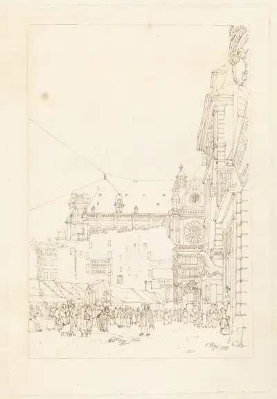 Rue des Prouvaires och Saint-Eustache-kyrkan, Paris av Thomas Shotter Boys