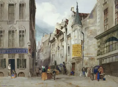 Le carrefour des rue Bailleul et Jean Tison, actuel 1er arrondissement, Paris. av Thomas Shotter Boys