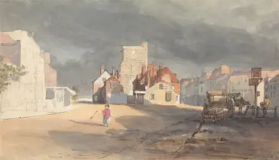 Gatuscen vid Stratford by Bow av Thomas Shotter Boys