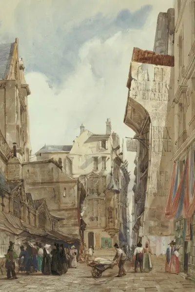 Café Momus, Rue des Prêtres, St. Germain L'Auxerrois, Paris av Thomas Shotter Boys