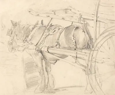 A Farm Horse, Harnessed to a Cart, Executed at or Near Canterbury av Thomas Sidney Cooper