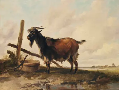 A Goat In A Landscape, Cattle Beyond av Thomas Sidney Cooper