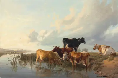 Cattle By A River av Thomas Sidney Cooper