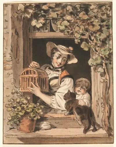 Bäuerin mit Kind am Fenster av Sigmund Freudenberger