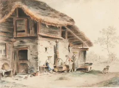 Szene vor einem Bauernhaus av Sigmund Freudenberger