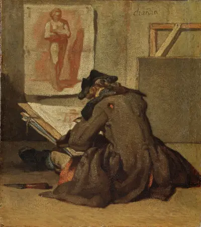 Ung student som tecknar av Jean Siméon Chardin