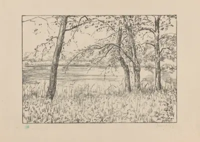 Bomen aan een meer Meer en bosch av Simon Moulijn