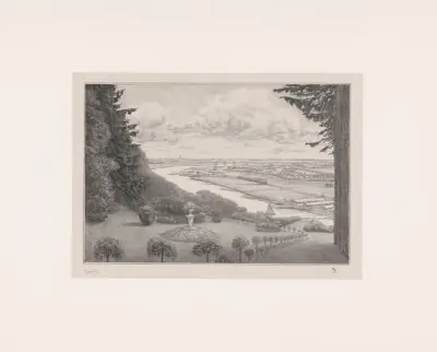 Gezicht op landschap met rivier von Simon Moulijn