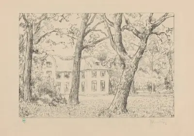 Gezicht op villa Groot Haesebroek vanuit de tuin Groot Hasebroeck av Simon Moulijn