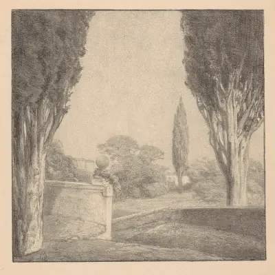 Landschap met muur en cipres Herinnering von Simon Moulijn