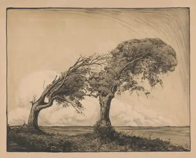 Landschap met twee bomen von Simon Moulijn