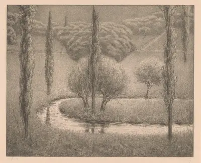 Landschap met wilgen en populieren von Simon Moulijn