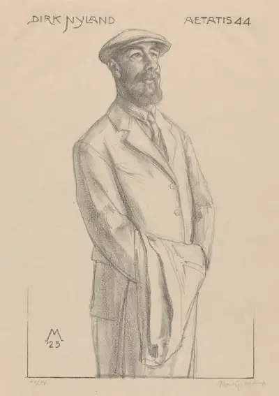 Portret van Dirk Hidde Nijland met jas over de arm av Simon Moulijn