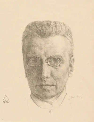 Zelfportret met knijpbril von Simon Moulijn