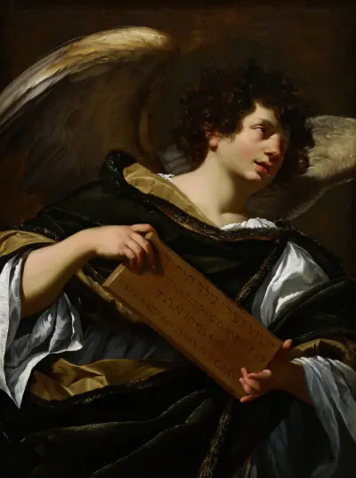 Angels with Attributes of the Passion, the Superscription from the Cross av Simon Vouet