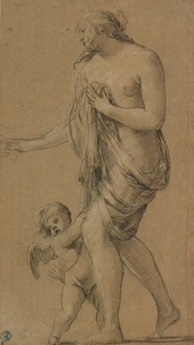 Study of a Female Figure with a Putto av Simon Vouet