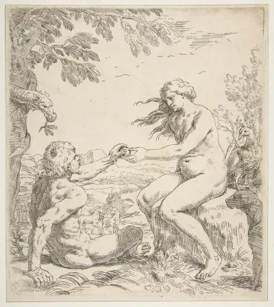 Adam and Eve av Simone Cantarini