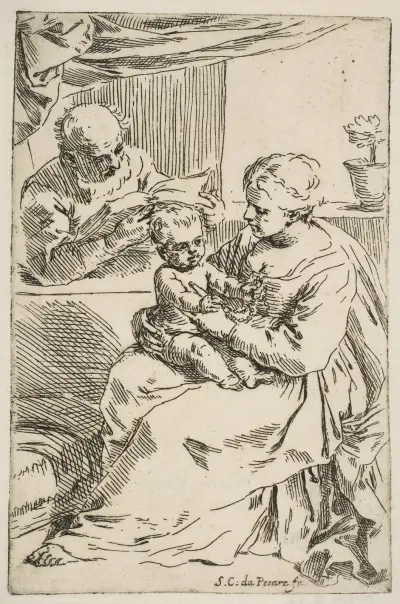 Holy Family with a Rosary av Simone Cantarini