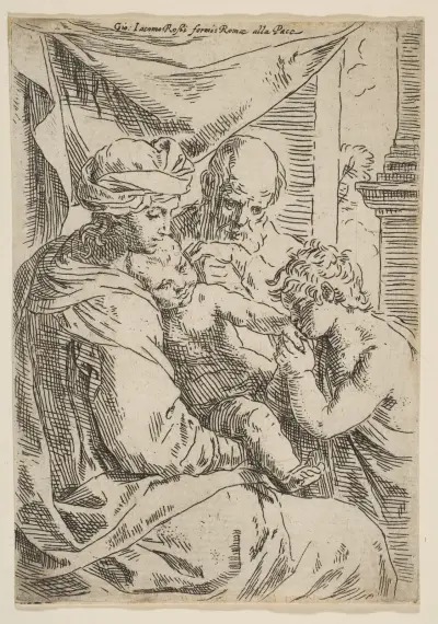 Holy Family with Saint John the Baptist kissing the infant Christ’s hand av Simone Cantarini