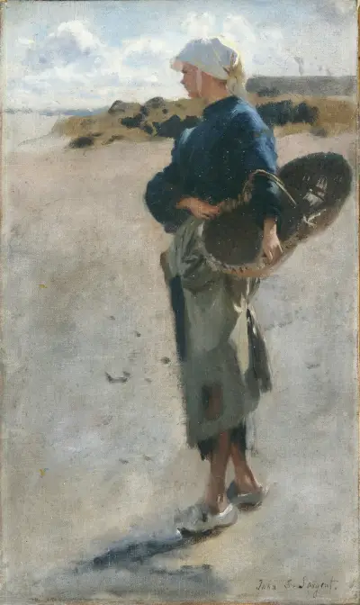 Breton Girl with a Basket, Sketch for ‘Oyster Gatherers of Cancale’ av John Singer Sargent