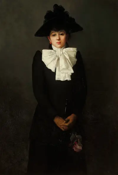 Portrait of a young woman with a rose in her hand av Anna Bilińska-Bohdanowicz
