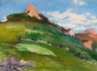 Landscape with pink mountain peaks av Władysław Ślewiński