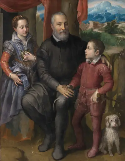Portrait Group with the Artist’s Father Amilcare Anguissola and her siblings Minerva and Astrubale av Sofonisba Anguissola