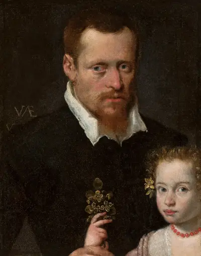 Portrait of a man with his daughter av Sofonisba Anguissola
