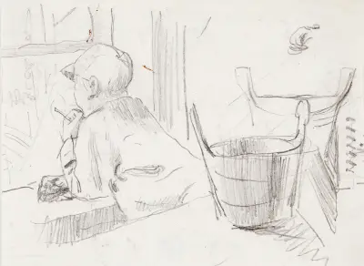 Boy Looking Out of the Window av Venny Soldan-Brofeldt