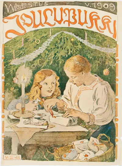 Mother and Son (Antti) Wrapping Christmas Gifts von Venny Soldan-Brofeldt