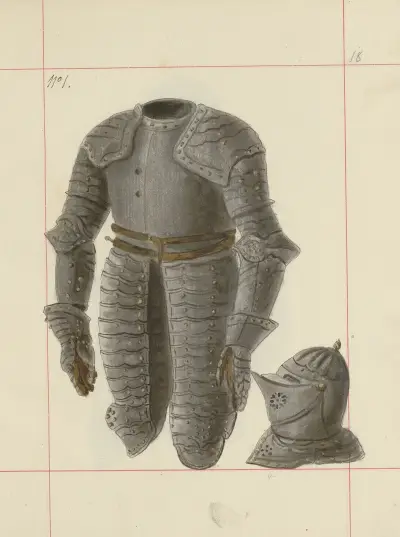 Offensiva och defensiva vapen i Polen. Vol. 2, Rustningar och vapendelar, pl. 014 av Boleslaw Starzyński