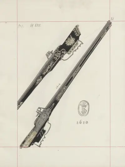 Angriffs- und Verteidigungswaffen in Polen. Bd. 3, Rüstungen, Schusswaffen, Pferdegeschirre Pl.023 von Boleslaw Starzyński