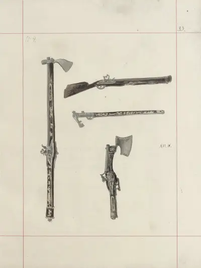 Angriffs- und Verteidigungswaffen in Polen. Bd. 3, Rüstzeug, Feuerwaffen, Pferdegeschirre Taf. 026 von Boleslaw Starzyński
