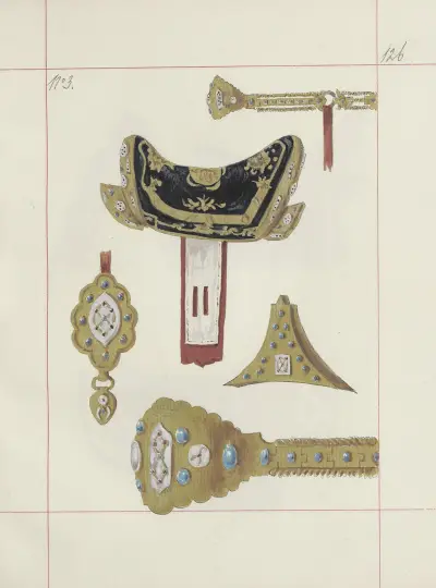 Angriffs- und Verteidigungswaffen in Polen. Bd. 3, Rüstzeug, Schusswaffen, Pferdegeschirr Pl. 109 von Boleslaw Starzyński